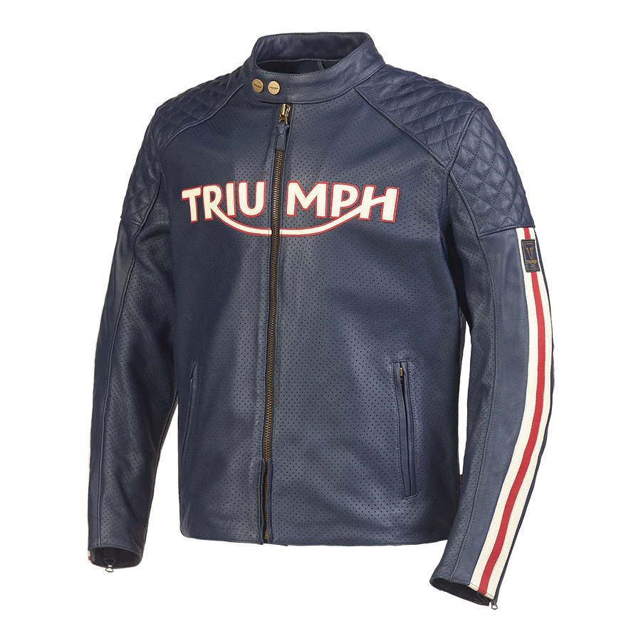 Triumph Braddan Retro Air Leather Blu Jacket MLES2332